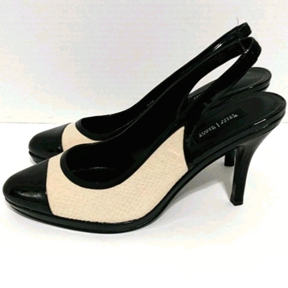 Elegant Black and Cream Women's Slingback Heels - Picture 6 of 15